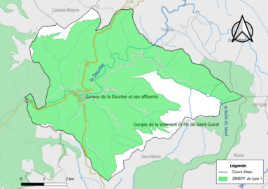 Carte des ZNIEFF de type 1 de la commune.