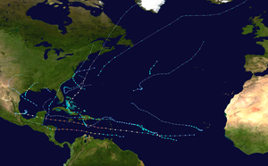 A map of the tracks of all the storms of the 2007 Atlantic hurricane season