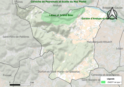 Carte de la ZNIEFF de type 1 sur la commune.