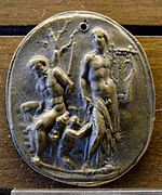 Apollon et Marsyas. Médaille de Laurent de Médicis, plaquette en bronze coulé.