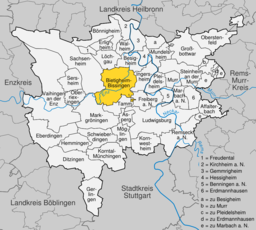 Läget för Bietigheim-Bissingen i Landkreis Ludwigsburg