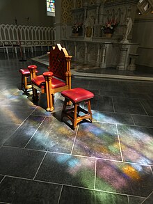 Lighting effect created by stained glass in Carlow Cathedral, Ireland Carlow cathedral stained glass.jpg