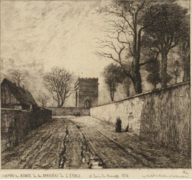 Chemin de ronde en 1854. Boulevard extérieur à droite derrière le mur.