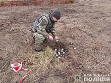 Cluster bomblets ShOAB-0,5, scattered by Russian airplanes in Sumy Oblast Cluster bomblets ShOAB-0,5 in Sumy Oblast (2024-03-05) 02.jpg