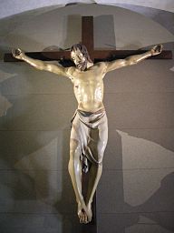 Crucifix in polychrome wood