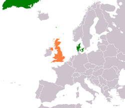 Карта с указанием местоположения Дании и Соединенного Королевства