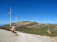 View of a wind farm, Panachaiko mountain Dromos panaxaiko.jpg