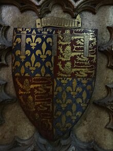 Shield of Prince Edward on wall in Canterbury Cathedral