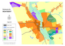 Carte représentant les différentes zones d'urbanisation d'une commune par un jeu de codes couleurs.