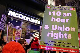 Salary protest in the United Kingdom Fast Food Workers' Right Demo at McDonald's.jpg