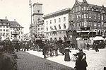 Gammeltorv med en telefonkiosk från 1896, senare flyttad till Tivoli, till höger i bilden