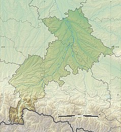 Mapa konturowa Górnej Garonny, u góry nieco na prawo znajduje się punkt z opisem „miejsce bitwy”