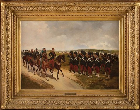 L'Empereur Napoléon III et le Roi Victor-Emmanuel II passant en revue les grenadiers à pieds de la garde impériale