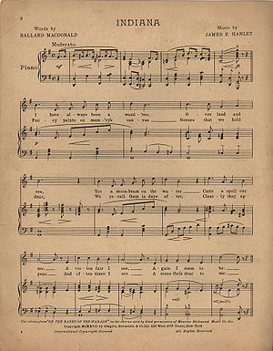 Sheet music of "Indiana". Page 1 of 2.