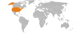 Mapa indicando localização dos Israel e de Estados Unidos.
