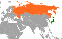 Карта с указанием местоположения Японии и России