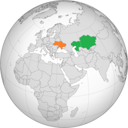 Карта с указанием населенных пунктов Казахстана и Украины