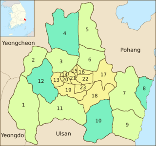 Map of the administrative divisions of Gyeongju.