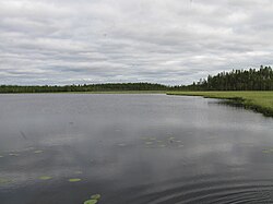 Järvinäkymä pohjoisrannalta kaakkoon.