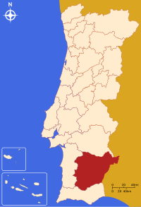 Aşağı Alentejo bölgesini gösteren Portekiz haritası