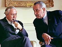 Wilson and Johnson meet at the White House in 1966 Lyndon B. Johnson meets with Prime Minister Harold Wilson C2537-5 (cropped).jpg