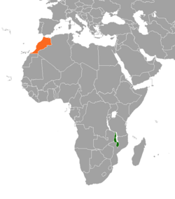 Карта с указанием местоположения Малави и Марокко