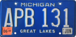 Номерной знак штата Мичиган, 1990–2001 гг., Стикер за июнь 1999 г.png