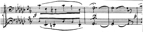 Mussorgsky kézirat –  hat „b” előjegyzéssel