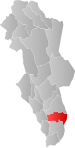 Mapa do condado de Hedmark com Grue em destaque.