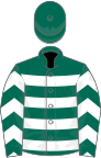 Dark green, white hoops, chevrons on sleeves