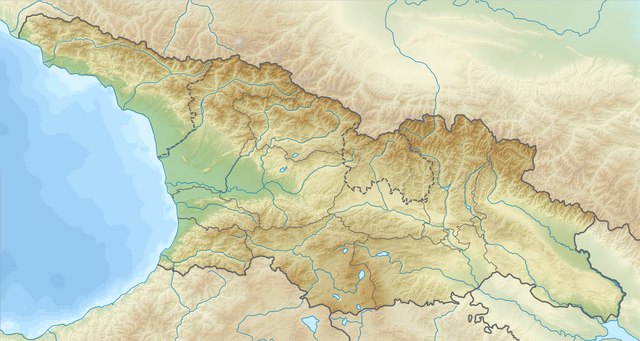 Mapa konturowa Gruzji, na dole po lewej znajduje się punkt z opisem „Batumi”