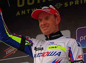 Picture of cyclist Alexander Kristoff during a podium ceremony