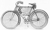 De eerste stapjes op motorfietsgebied van Harry Stevens: een Mitchell-blokje in een AJS-fietsframe, gebouwd in 1899