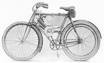 De eerste stapjes op motorfietsgebied van Harry Stevens: een Mitchell-industrieblokje in een BSA-fietsframe, gebouwd in 1899.