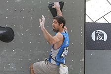 Martin Stráník v topu bouldru na SP 2015 v Mnichově