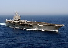 USS Enterprise (CVN-65), the world's first nuclear-powered carrier, commissioned in 1961 USS Enterprise (CVN-65) underway in the Atlantic Ocean on 14 June 2004 (040614-N-0119G-020).jpg