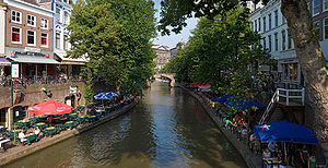 Oudegracht, the main canal of Utrecht, Netherl...