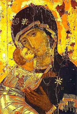 Владимировската Пресвета Богородица, византийска икона от 12 век, днес в Третяковската галерия, Москва