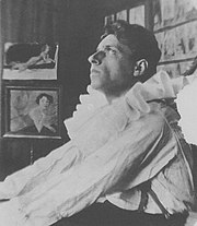 Vsevolod Meyerhold in his production of Alexander Blok's Puppet Show (1906) Vsevolod Meyerhold as Pierrot (1907).jpg