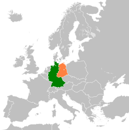 Mappa che indica l'ubicazione di Germania Ovest e Germania Est