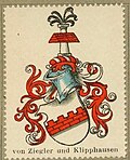 Slektens stamvåpen fra frimerkeserie med våpenskjold fra tyske adelsslekter, fra 1899.