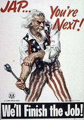 U.S. Army propaganda poster depicting Uncle Sam preparing the public for the invasion of Japan after the end of the war with Germany and Italy "Jap...You're Next^ We'll Finish the Job" - NARA - 513563.jpg