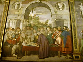 Francesco Vecellio (attribué à), Saint Antoine de Padoue trouvant le cœur de l'usurier dans le coffre-fort.