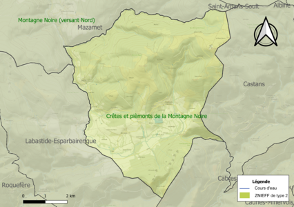 Carte des ZNIEFF de type 2 sur la commune.