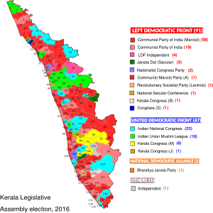 14th Assembly (2016) 2016 Kerala election result.svg