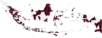 Regencies and cities holding local elections in 2020, shaded 2020 Indonesian local elections mayoral regency map.png