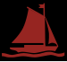 profile of a red sailboat on black square