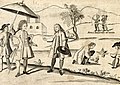 A Spaniard, a Criollo, Aetas, and a cockfight, detail from Carta Hydrographica y Chorographica de las Yslas Filipinas (1734).jpg