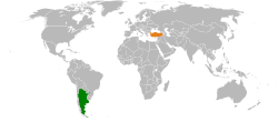Map indicating locations of Argentina and Turkey