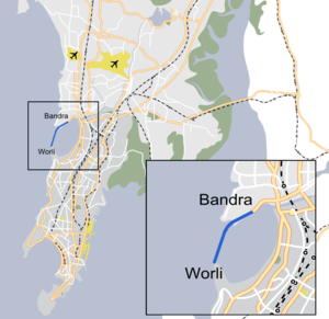 Map of Bandra-Worli Sea Link in Mumbai, India